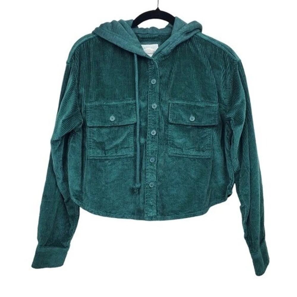 AE Green Hooded Cropped Corduroy Jacket - Picture 3 of 6